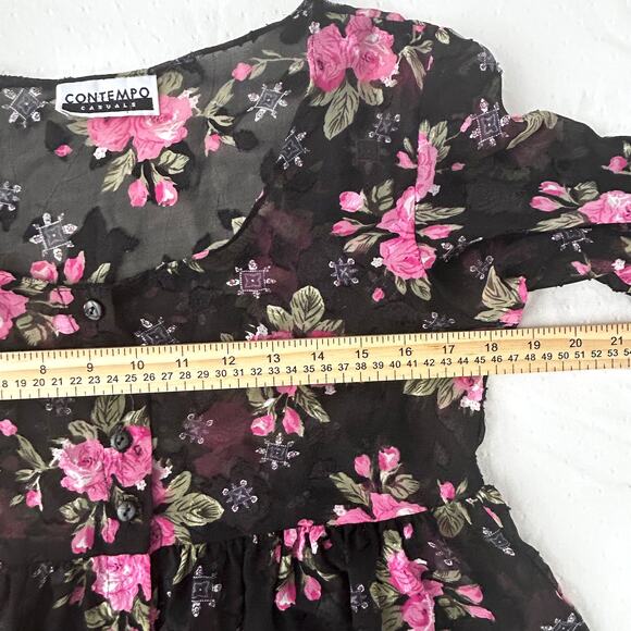Contempo Casual 90s Floral Sheer Babydoll Fairy Whimsygoth Grunge L/S MEDIUM - Picture 10 of 11
